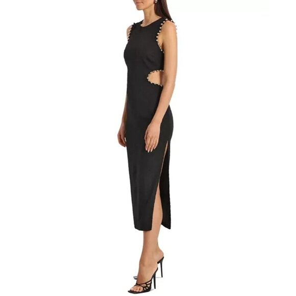 Avec Les Filles Size 4 Black Knit Cutout Studded Sheath Dress NEW - Picture 2 of 3